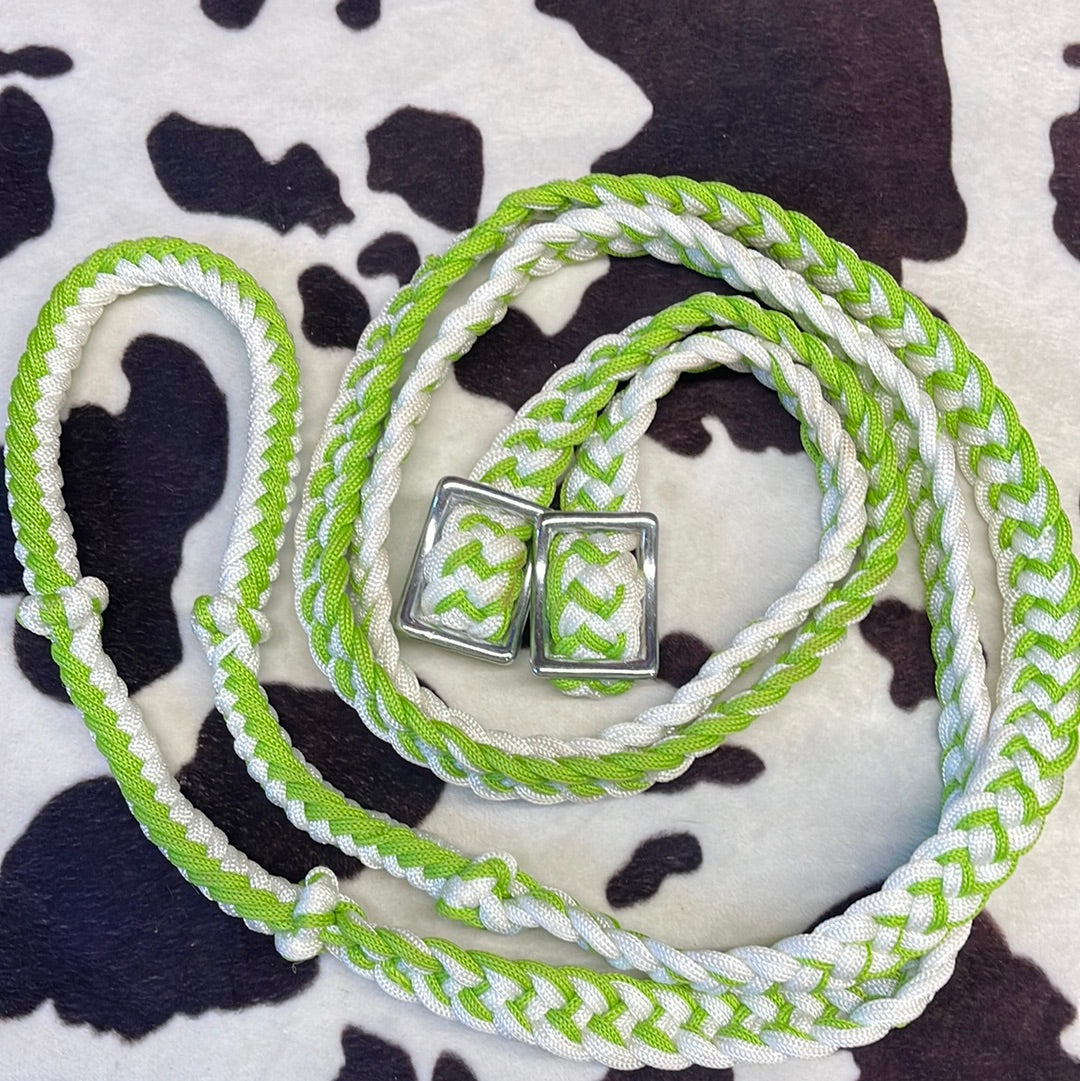 Green and White Barrel reins